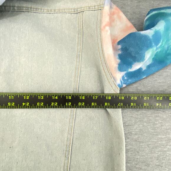 Brooklyn Cloth Mfg Denim Tie Dye Sleeve Button Front Hooded Jacket Mens Small - Picture 9 of 9